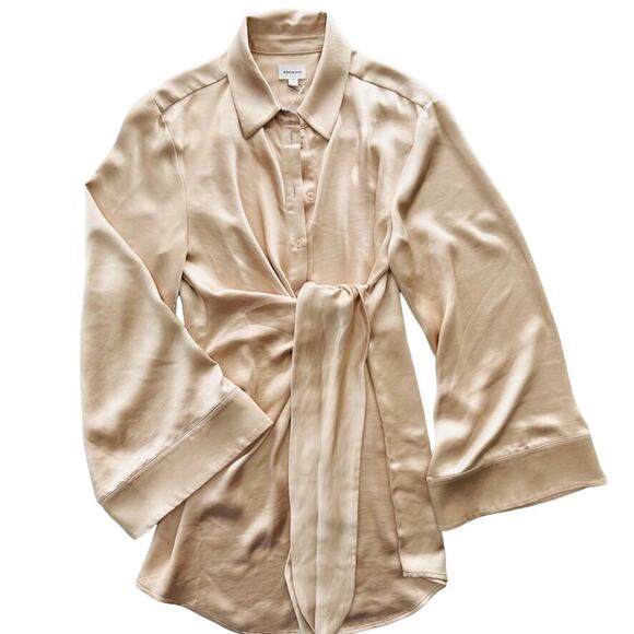 SONG OF STYLE Marta Dress In Nude Size Small NEW Satin Shine Belted Wide Sleeve - Picture 2 of 8